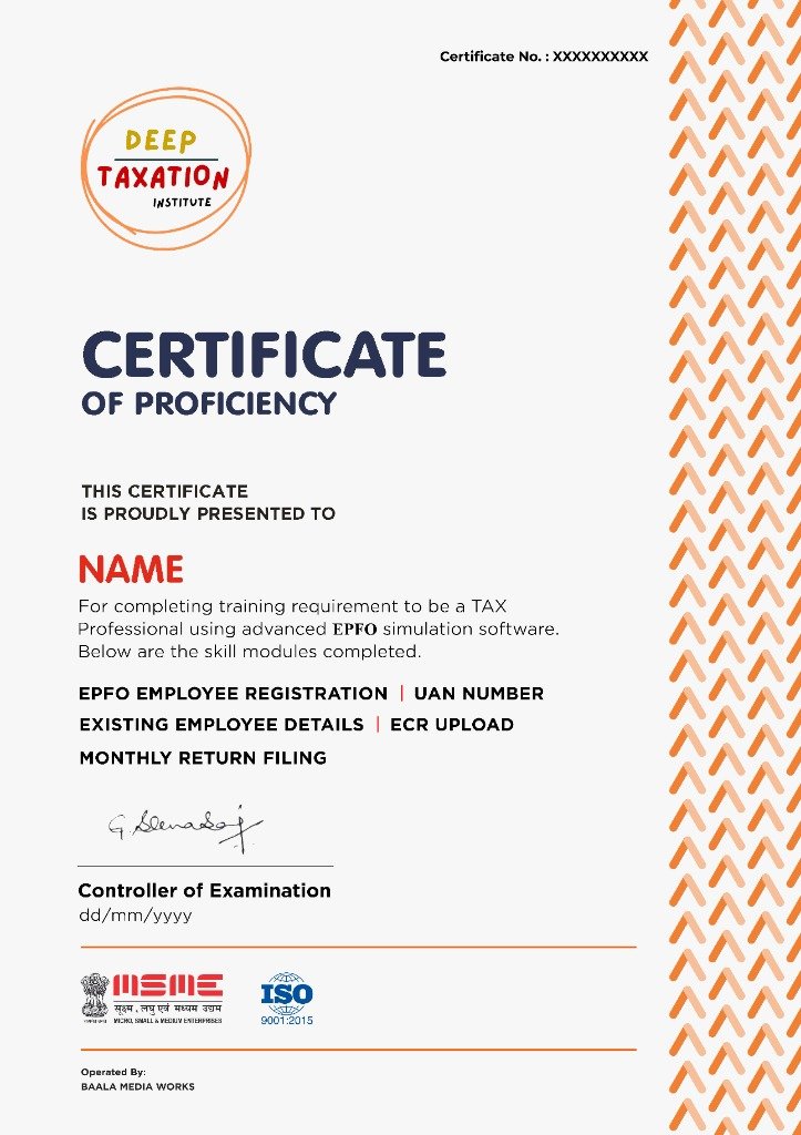 EPFO Certification by Deep Taxation Institute