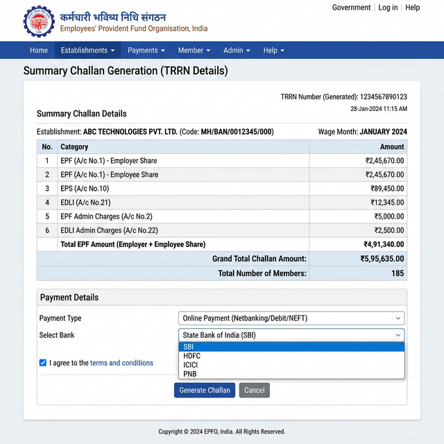 EPFO Challan Generation