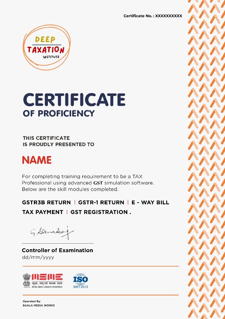 GST Certification by Deep Taxation Institute